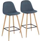 Pebble 28" Bar Stool in Blue Fabric & Metal (Set of 2)